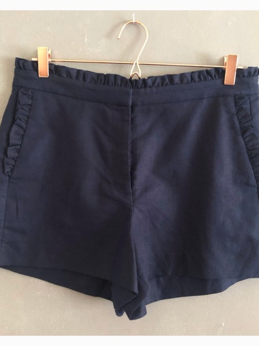 NWT Navy  JCrew Linen Shorts with Ruffle Detail sz 8